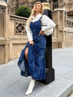 Rochie Lunga Fleur Din Denim Cu Bretele - imagine 4