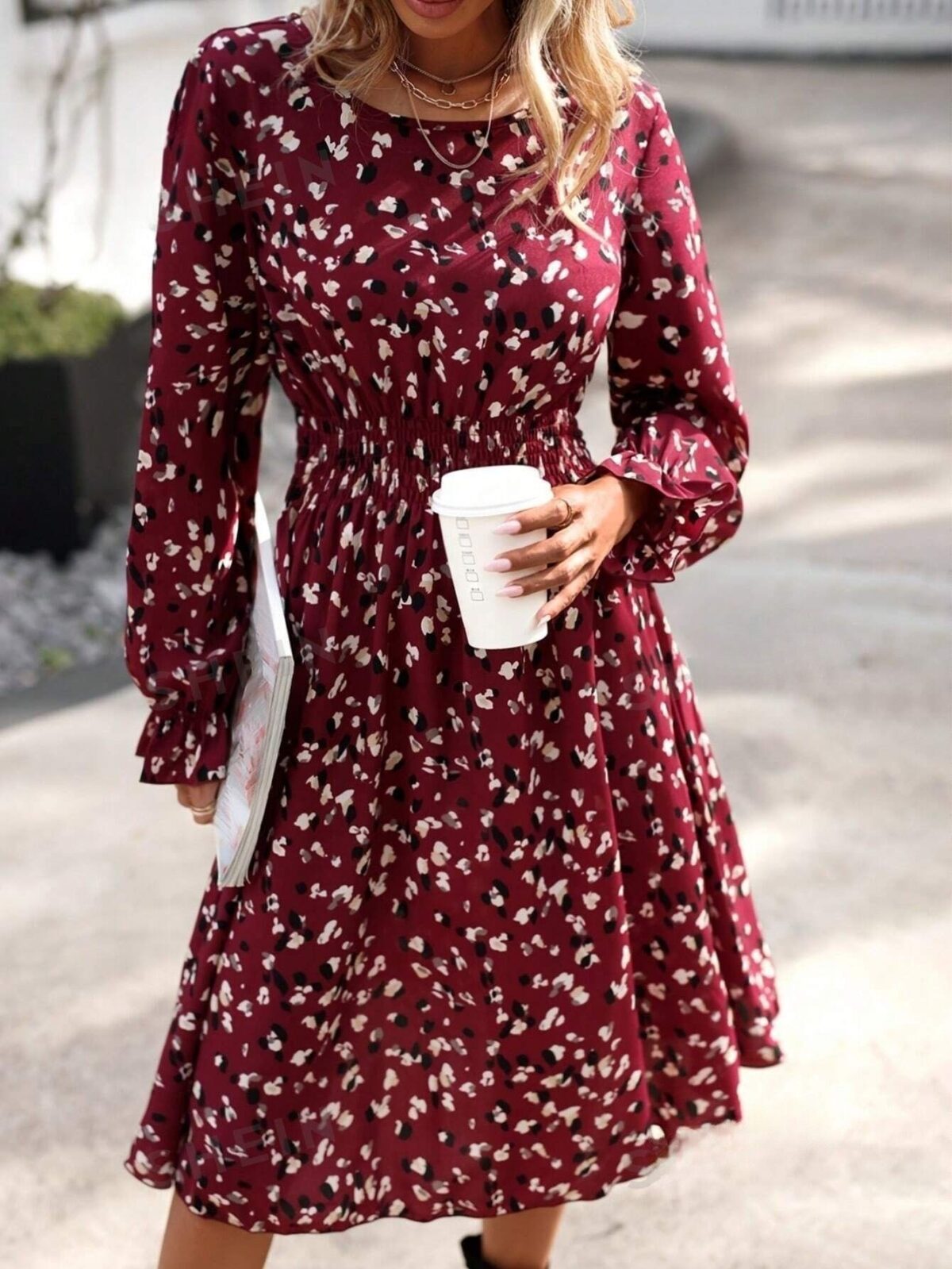 Rochie Scurta Rozy Grena Inflorata - imagine 3