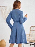 Rochie Midi Nolim Din Denim Cu Nasturi Si Cordon - imagine 2
