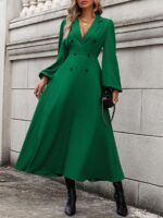 Rochie Lunga Danica Verde Cu Maneci Bufante