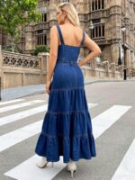 Rochie Lunga Fleur Din Denim Cu Bretele - imagine 2