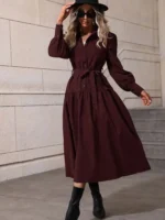 Rochie Midi Teofila Maro Inchis Cu Cordon