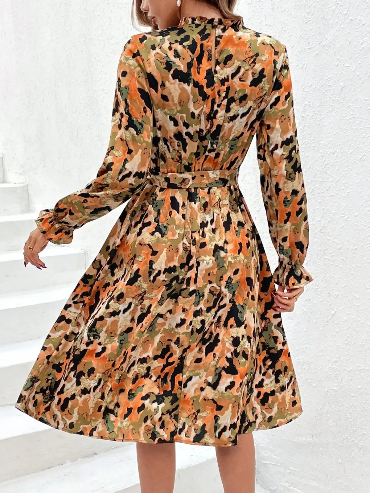 Rochie Midi Monaco Crem Cu Imprimeu Multicolor - imagine 2