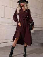 Rochie Midi Teofila Maro Inchis Cu Cordon - imagine 3
