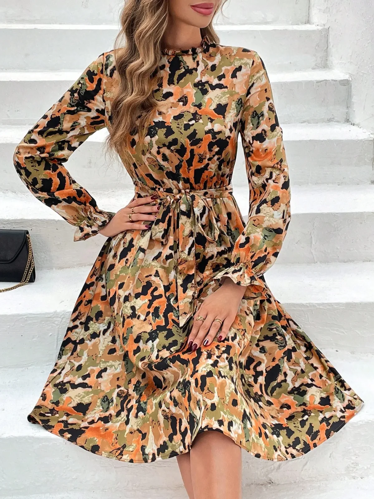 Rochie Midi Monaco Crem Cu Imprimeu Multicolor - imagine 4
