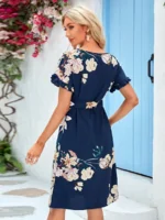 Rochie Scurta Floria Albastra Inflorata Cu Cordon - imagine 2