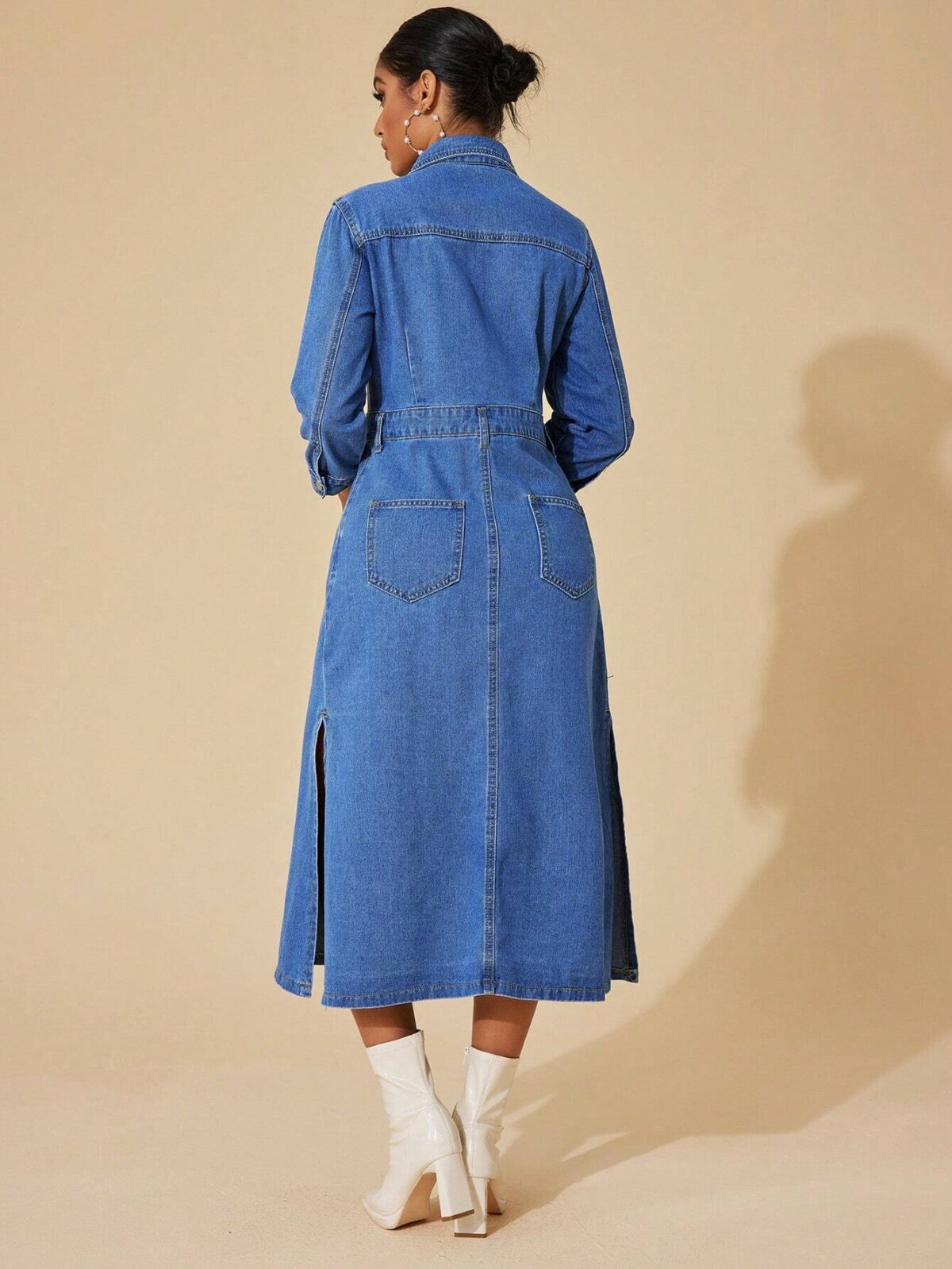 Rochie Midi Sansona Din Denim Cu Nasturi - imagine 2