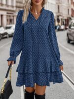 Rochie Scurta Afina Albastra Cu Imprimeu Geometric Negru