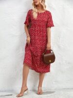 Rochie Midi Trille Rosie Cu Inimioare Albe - imagine 3