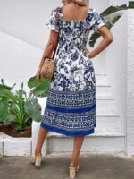 Rochie Midi Midori Alba cu Flori Albastre - imagine 2