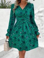 Rochie Scurta Elaina Verde Cu Model Floral