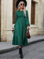 Rochie Lunga Pajar Verde Cu Maneci Bufante - imagine 3