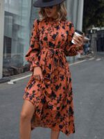 Rochie Midi Loso Caramizie Cu Model Floral Negru - imagine 3