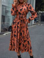 Rochie Midi Loso Caramizie Cu Model Floral Negru - imagine 4