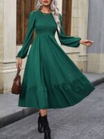 Rochie Lunga Pajar Verde Cu Maneci Bufante