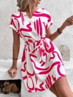 Rochie Scurta Ederi Alba Cu Imprimeu Roz - imagine 3