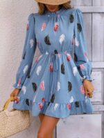 Rochie Scurta Ebke Bleu cu Frunze