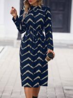 Rochie Midi Angola Albastru Inchis Cu Imprimeu Geometric Argintiu