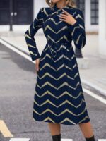 Rochie Midi Angola Albastru Inchis Cu Imprimeu Geometric Argintiu - imagine 4