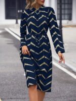 Rochie Midi Angola Albastru Inchis Cu Imprimeu Geometric Argintiu - imagine 5