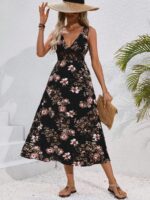 Rochie Lunga Emelie Neagra Inflorata