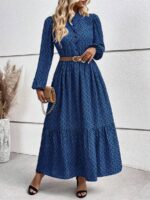 Rochie Lunga Vincent Albastra Cu Imprimeu Geometric Negru