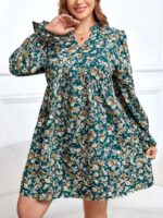 Rochie Scurta Riladi Verde Inflorata - Marimi Mari
