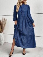 Rochie Lunga Vincent Albastra Cu Imprimeu Geometric Negru - imagine 3