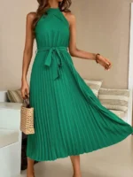 Rochie Lunga Hasana Verde Cu Pliuri - imagine 3