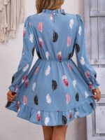 Rochie Scurta Ebke Bleu cu Frunze - imagine 2