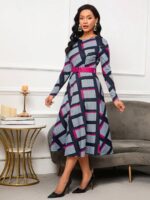 Rochie Midi Josefin Gri Cu Imprimeu Geometric Multicolor Si Curea - imagine 5