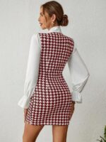 Rochie Scurta Morana Alba Cu Imprimeu Geometric Grena Si Funda - imagine 2