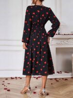 Rochie Midi Sena Neagra Cu Inimioare Rosii - imagine 2