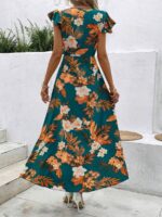 Rochie Lunga Muriel Verde Cu Model Floral Multicolor - imagine 2