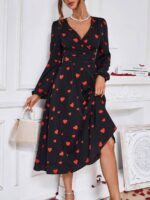 Rochie Midi Sena Neagra Cu Inimioare Rosii - imagine 3