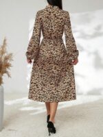 Rochie Midi Emiliana Crem Cu Model Leopard - imagine 2