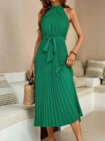 Rochie Lunga Hasana Verde Cu Pliuri - imagine 4
