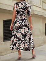 Rochie Lunga Dilara Neagra Inflorata Cu Cordon - imagine 2
