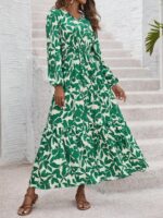Rochie Lunga Hamo Alba Cu Frunze Verzi - imagine 5