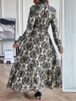 Rochie Lunga Sarai Gri Cu Model Floral Negru - imagine 2