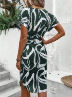 Rochie Scurta Lily Verde Inchis Cu Imprimeu Alb - imagine 2