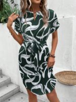 Rochie Scurta Lily Verde Inchis Cu Imprimeu Alb - imagine 4