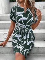 Rochie Scurta Lily Verde Inchis Cu Imprimeu Alb - imagine 5