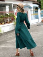 Rochie Lunga Elvira Verde Inchis Cu Cordon - imagine 2
