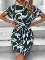 Rochie Scurta Lily Verde Inchis Cu Imprimeu Alb