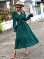 Rochie Lunga Elvira Verde Inchis Cu Cordon - imagine 3