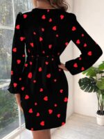 Rochie Scurta Silve Neagra cu Inimioare Rosii - imagine 2
