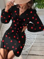 Rochie Scurta Silve Neagra cu Inimioare Rosii - imagine 3
