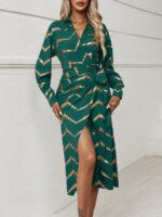 Rochie Lunga Clarisse Verde Cu Imprimeu Geometric Auriu - imagine 3