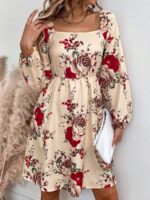 Rochie Scurta Pasonia Crem Cu Model Floral Multicolor